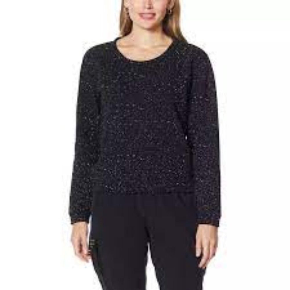 Laila Ali Elastic-Hem Speckled French Terry Knit Sweatshirt